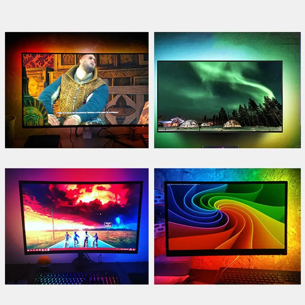 DC5V Ambi светильник комплект USB Светодиодная лента подсветка WS2812B RGB HDTV монитор ПК экран фоновый Светильник Цвет Мечты Пиксельная лента 1 м 2 м 3 м