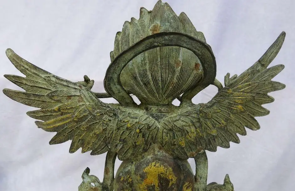 7&quot China old bronze gild sculpture carved Golden wings dapeng bird buddha Statue | Дом и сад