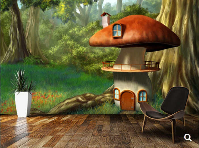 Пользовательские детские обои гриб дом 3D мультфильм роспись для гостиной