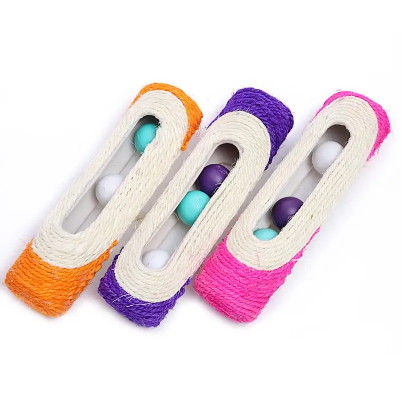 Random Color Игрушка для кошек, длинный ролик, три шарика, сизаль, Когтеточка для кошек, игрушка для собак, забавная кошачья интерактивная игрушка, товары для домашних животных - Цвет: Random Color