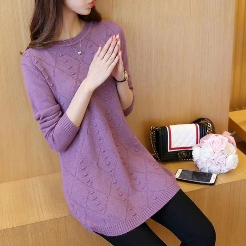Autumn New Loose Women Sweater Long O-Neck Solid Color Bottoming Plus Size Knitted Femme Warm Was Thin Winter MZ2992 | Женская одежда