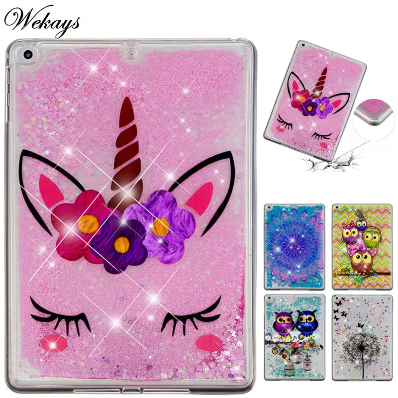 

Wekays For Apple Ipad Air 2 Ipad 6 A1566 A1567 Glitter Liquid Silicone Funda Case For Ipad Air 2 Ipad6 Cover Case sFor Ipad Air2