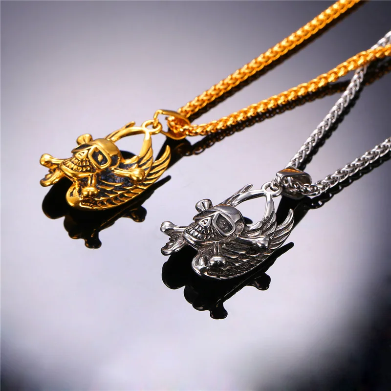 Подвеска в стиле панк Collare с крыльями дьявола Череп из нержавеющей стали 316 опт