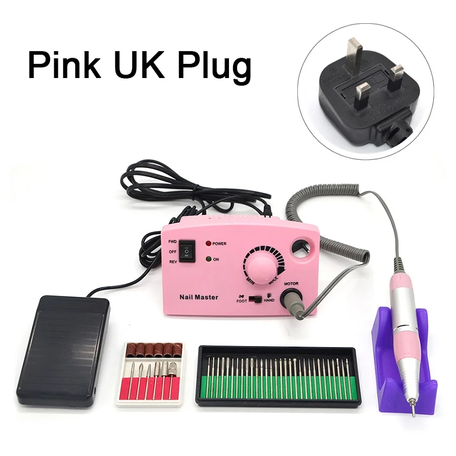 Pink UK plug 30 30000 об/мин дрель для ногтей электрическая машинка маникюрные аксессуары для резки комплекты для педикюра маникюрные пилочки Инструменты для ногтей розовый 204 - Цвет: Pink UK plug 30