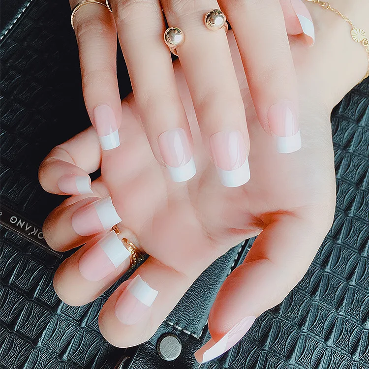 24 шт./компл. поддельные ногти французские Длинные накладные полное покрытие