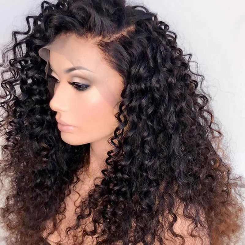 Ombre Dark Roots Curly 13*6 Deep Part Lace Front Human Hair Wigs 250 Density Colored Remy Brazilian | Шиньоны и парики