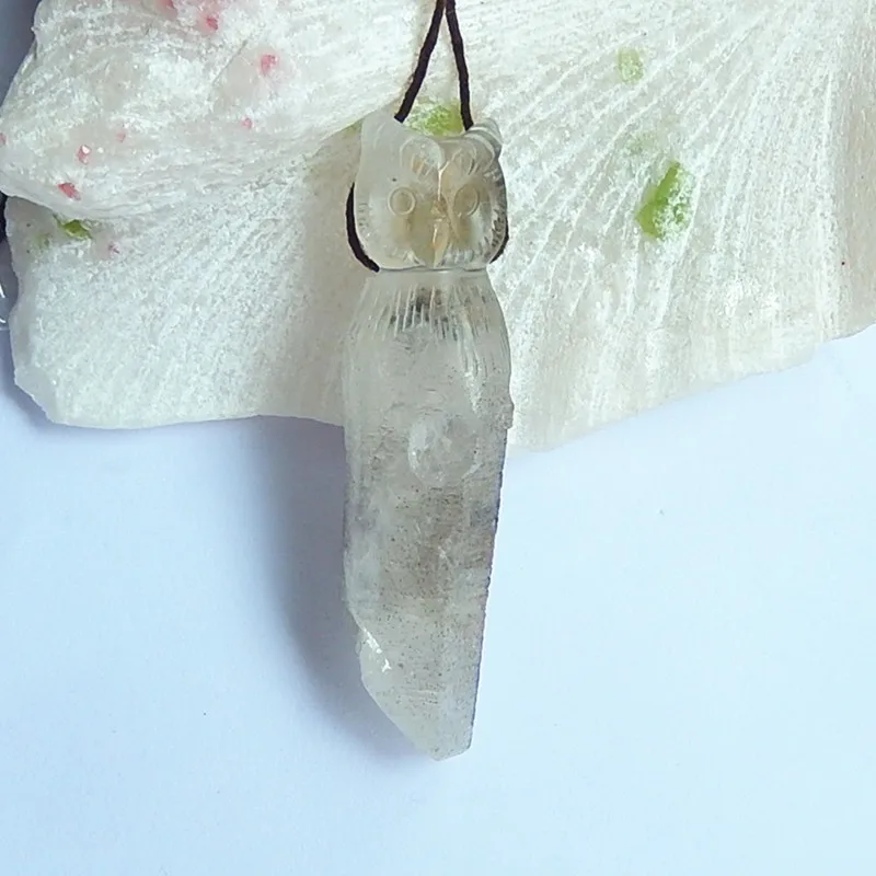 

Wholesale gemstone,Hand Carved Owl Quartz fashion jewelry Gemstone pendant Gift for him,60x15x17mm,17.9g