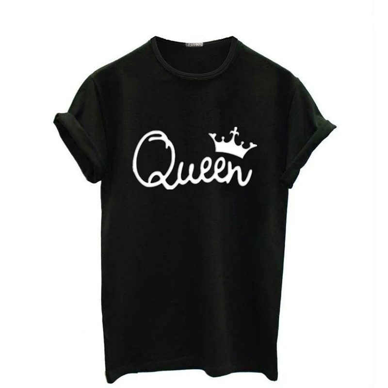2019 Summer King and Queen Crown Print Couple T-shirt Black Short Sleeve Fashion Casual O-neck Tshirt | Женская одежда