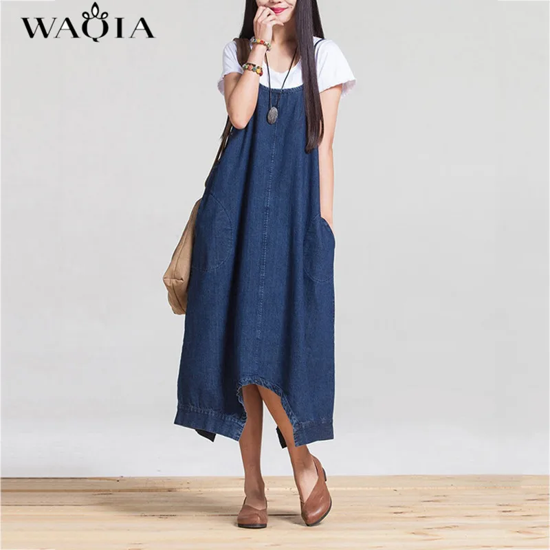 WAQIA S XL женская одежда 2018 повседневные джинсовые платья с карманами женские