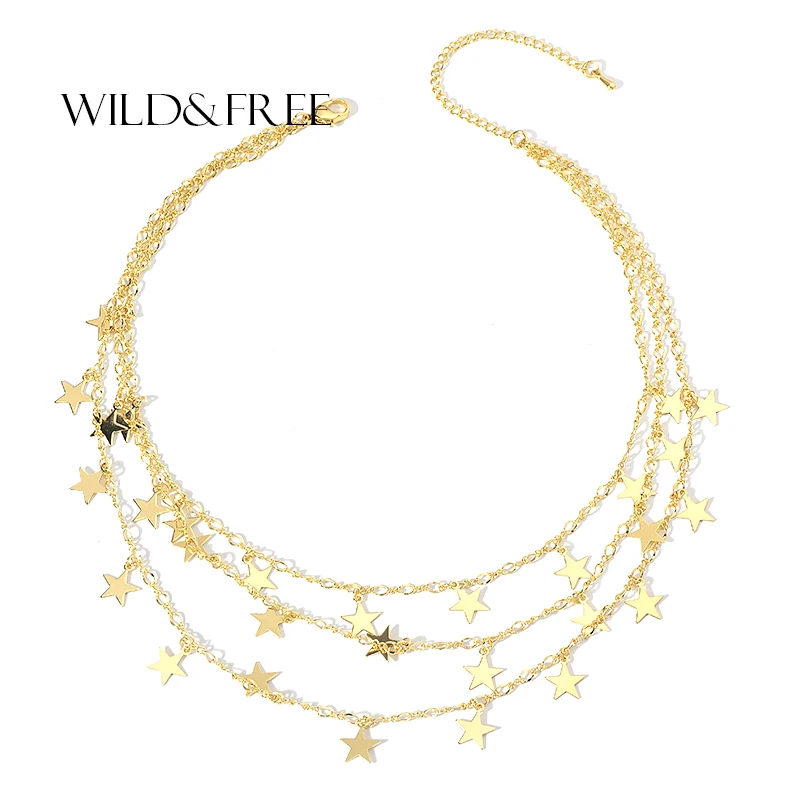 

Wild & Free Gold Color Tiny Star Tassel Choker Necklace Punk 3 Layers Chain Necklace For Women Boho Layering Chokers Party Gift