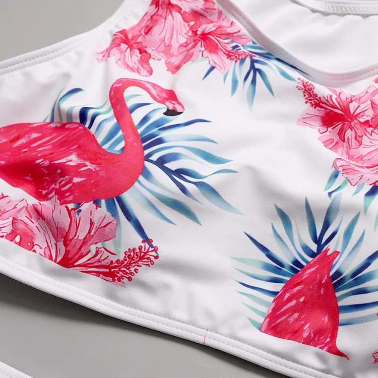 Бикини с высокой талией женский купальник принтом фламинго горловиной жилет