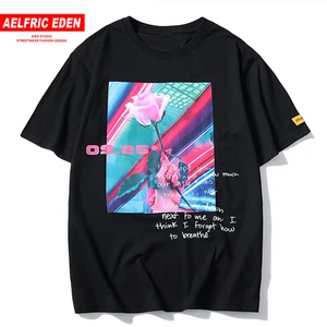 Футболка Мужскаяженская с принтом роз, тенниска из хлопка с короткими рукавами в стиле хип-хоп, повседневная майка с надписью, уличная одежда, лето 2019