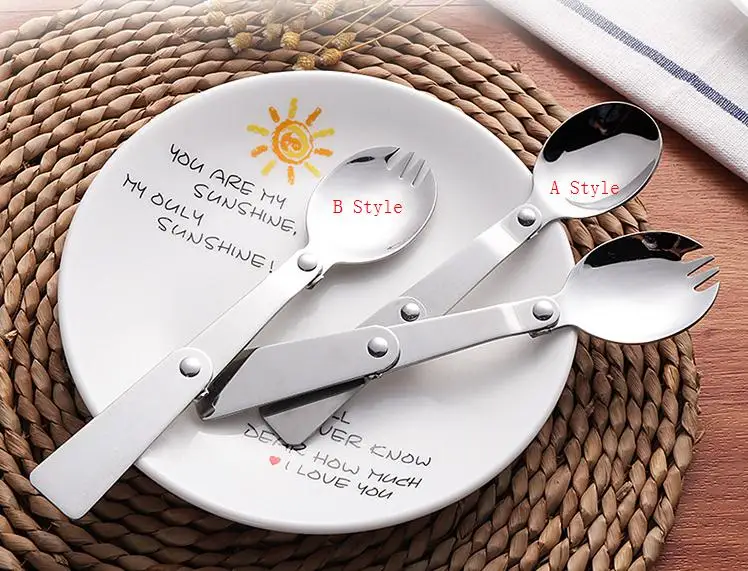 Billig Outdoor Camping Wandern Edelstahl Metall Gabel Löffel Geschirr Cookout Picknick Faltbare Folding Edelstahl Spork SN432