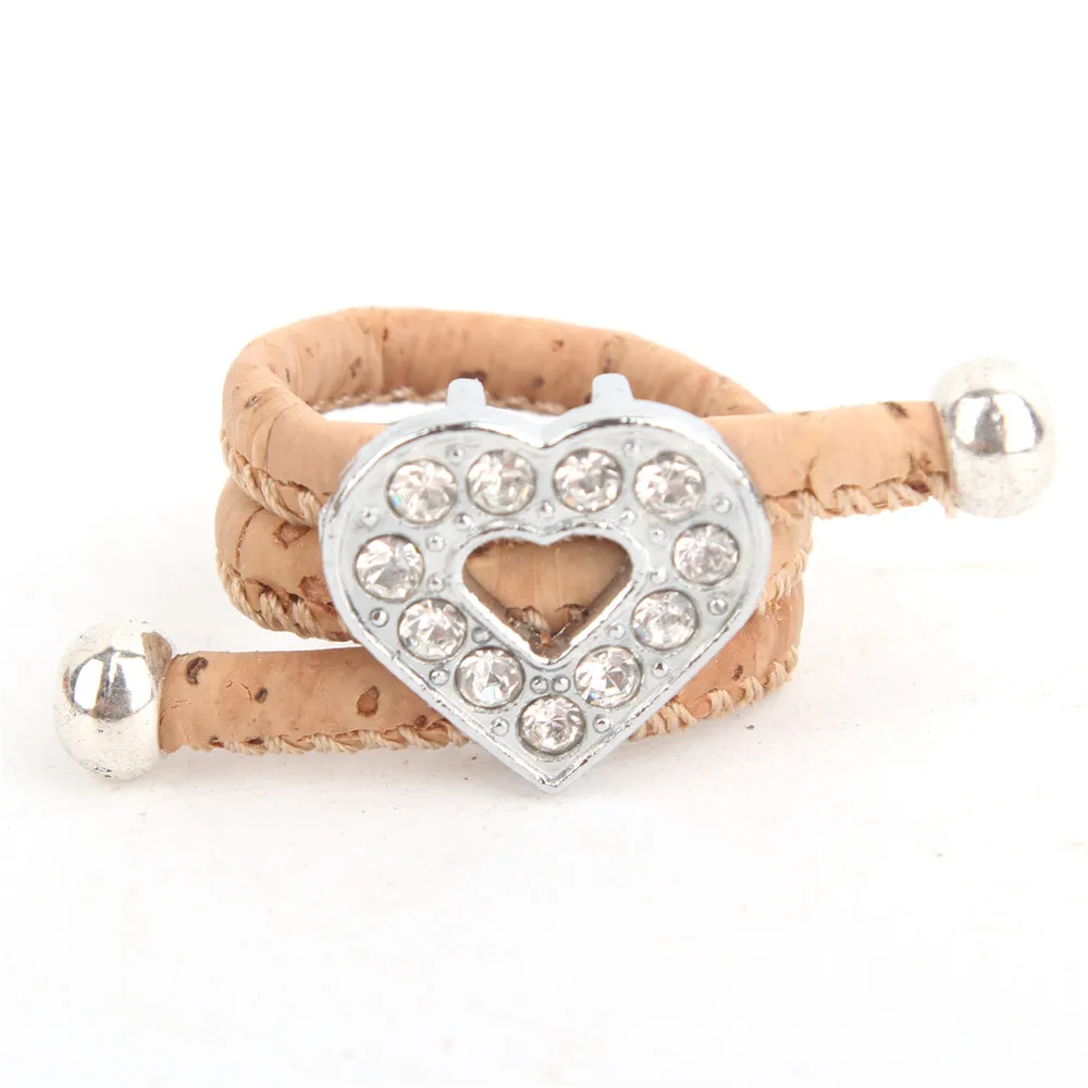 Cork ring Rhinestones Love heart Wood color Handmade jewelry adjustable the size of R-058 | Украшения и аксессуары
