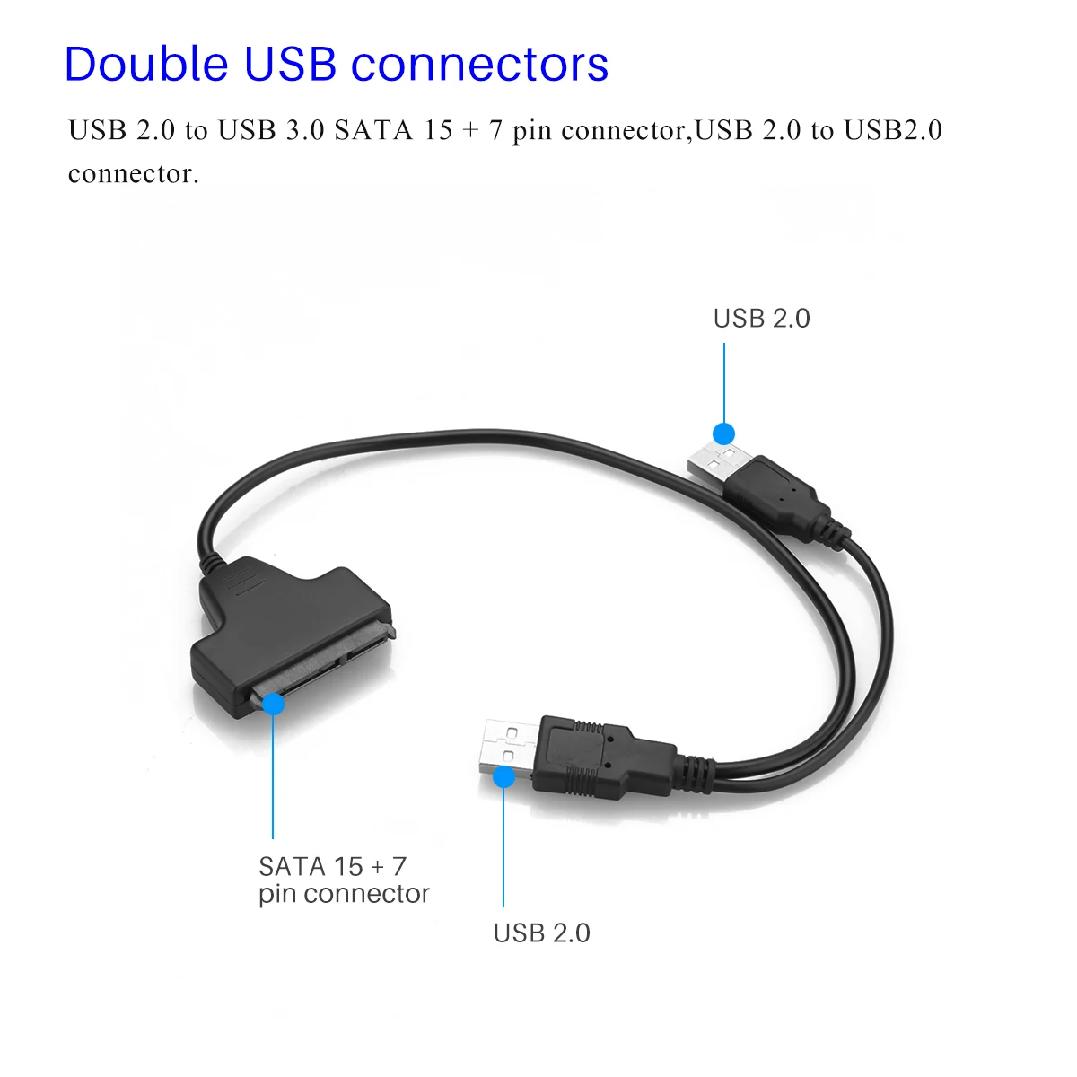 Кабель-адаптер FORNORM USB 3 0 SATA 15 + 7 Pin к 2 для 5 &quotжесткого диска HDD ноутбука |