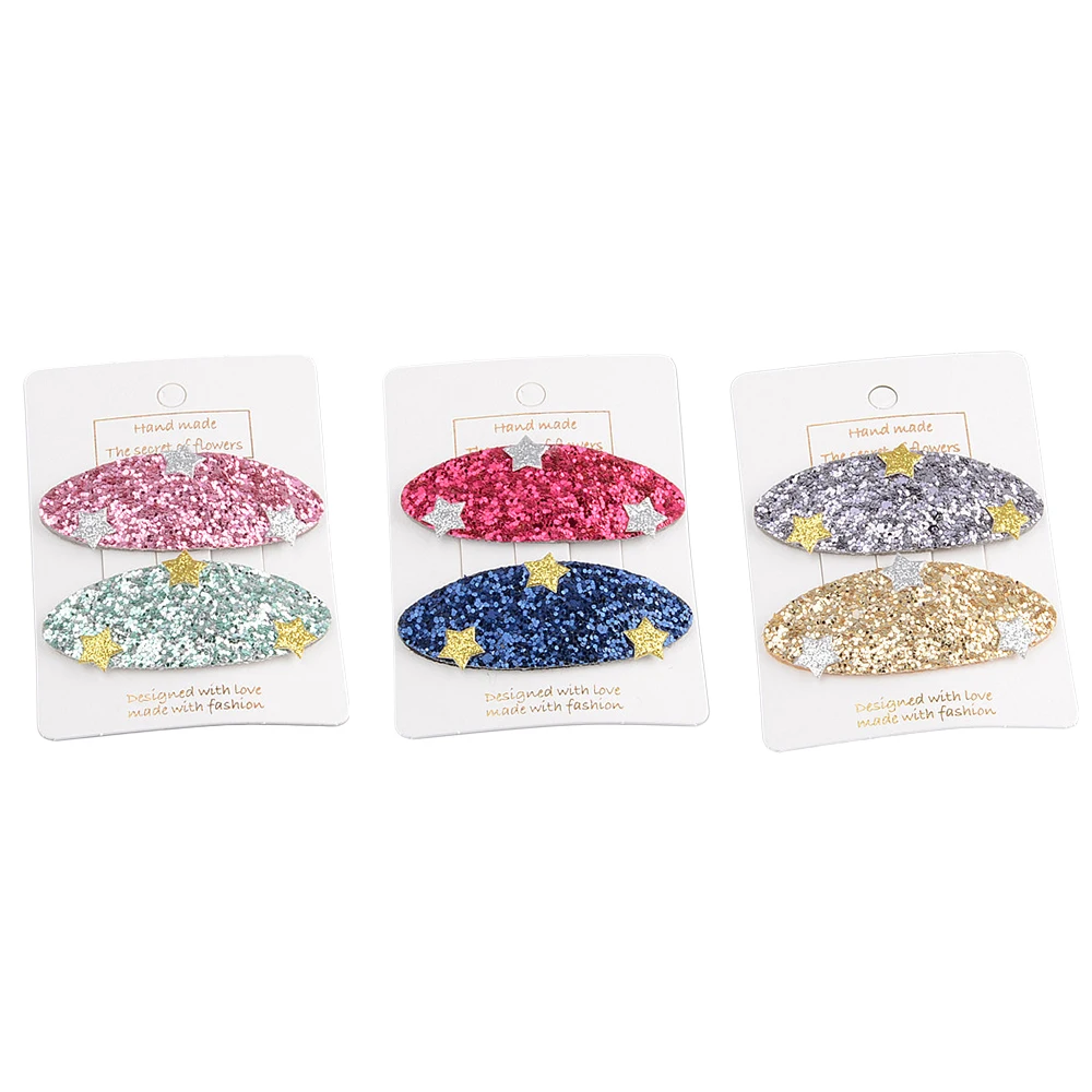 2 Pcs Star Girls Glitter Baby Hairpin Hair Clips Headdress Barrettes Lovely Children Candy Color Cloth Wrapped | Аксессуары для