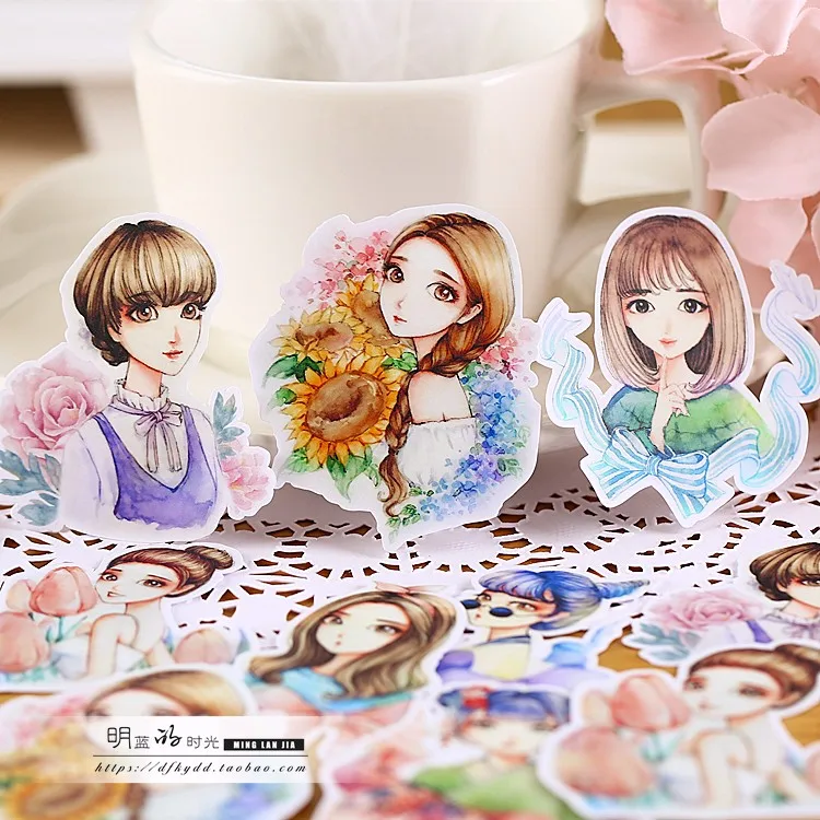 14 шт. акварель красивый лес Стиль Мори девушка довольно Скрапбукинг Наклейки