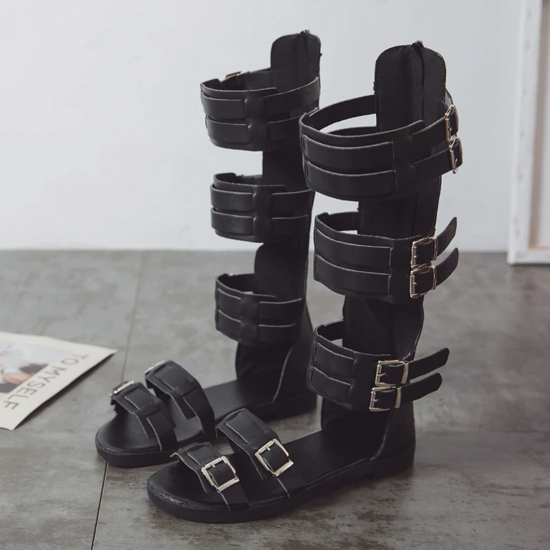 Летнее в богемском стиле сапоги до колена высокие босоножки с ремешком на