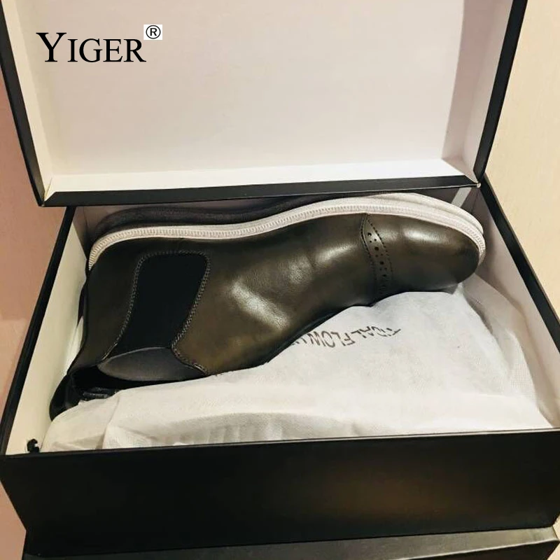 YIGER/Новинка мужские ботильоны из натуральной кожи сезон весна-осень Повседневная
