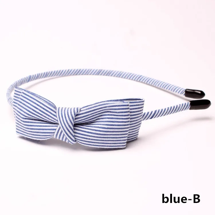 blue-B Полосатая тканевая лента для волос для женщин и девочек, ободок для волос, тюрбан, повязка на голову с бантом, кроличьими ушами, решетчатый обруч для волос, аксессуары для волос - Color: blue-B