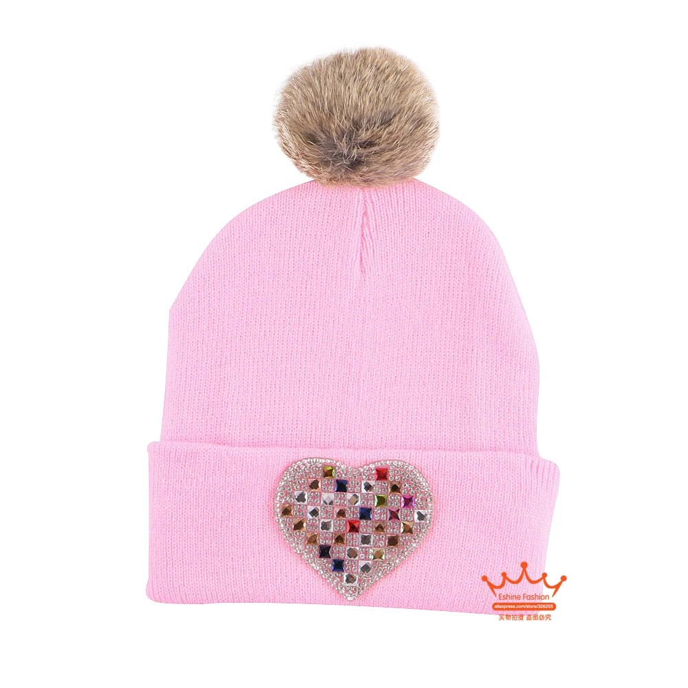 Новые модные дети мода зимние шапки пользовательские кролик помпона тепловая