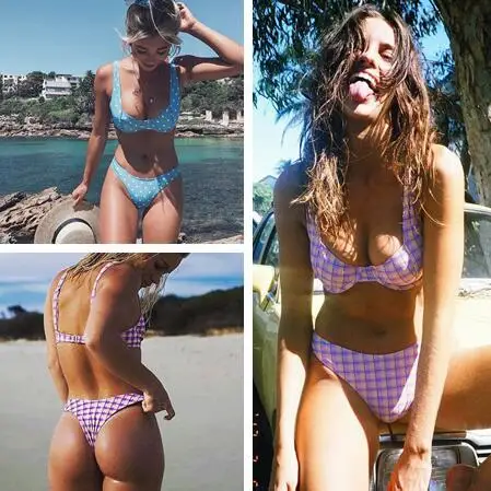 Бикини 2018 бикини Costumi Da Bagno Donna сексуальный комплект в клетку Раздельный купальник