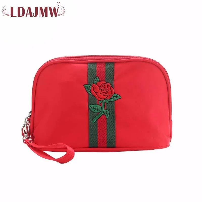 LDAJMW женская сумка для макияжа нейлоновая Роза вышивка большая емкость