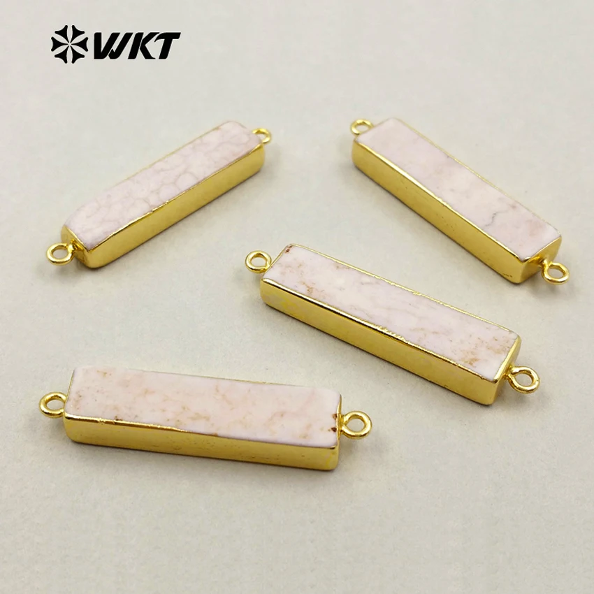 

WT-C224 Wholesale natural howlite hoops connector white marble stone connector with 24K gold trim Rectangle jewelry trinket gift