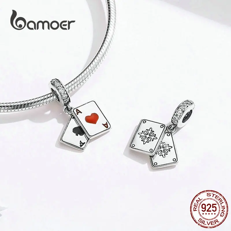 BAMOER Poker Ace двойная подвеска шарм для оригинального 925 серебряный браслет с шармами Стерлинговое Серебро 925 Breloque DIY Ювелирные изделия SCC1172