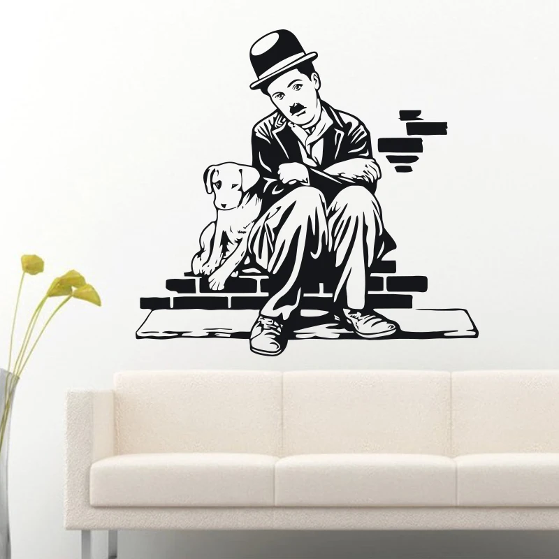 

Free shipping Art Decor chaplin and Dog Life wall stickers Vinyl Movie star decal house decoration liveing room Wall Decals