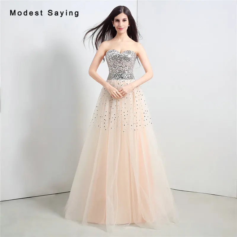 

Sexy Champagne A-Line Sweetheart Beaded Evening Dresses 2017 with Rhinestone Women Long Party Prom Gowns vestido de festa longo
