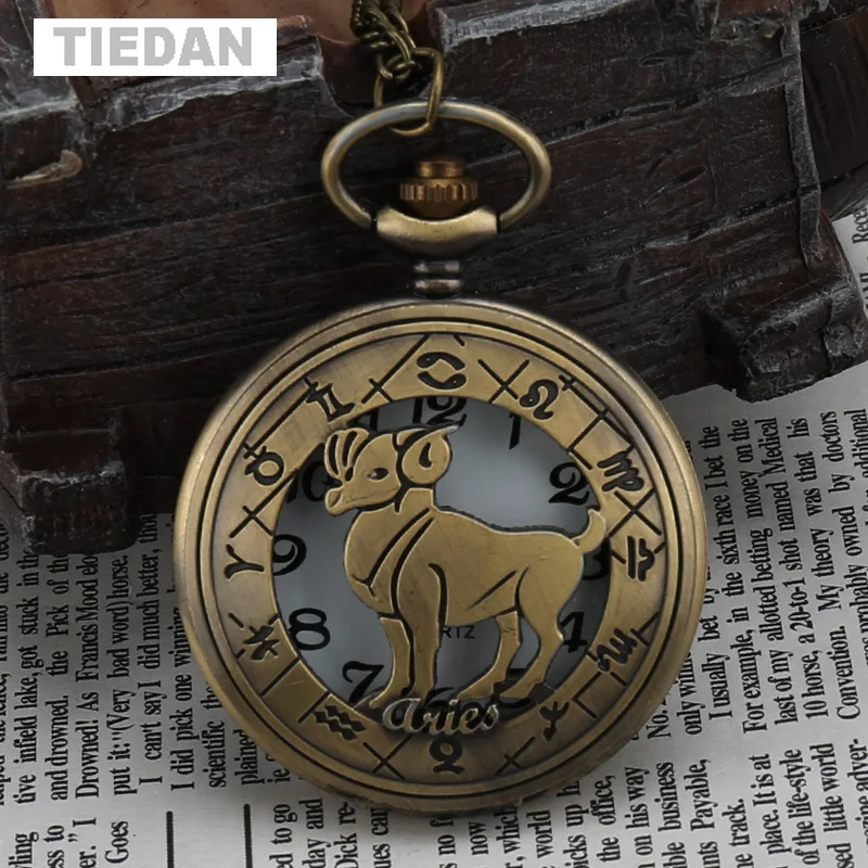 Tiedan 2018 созвездий серии полые Aries узор стимпанк Античный карманные часы унисекс