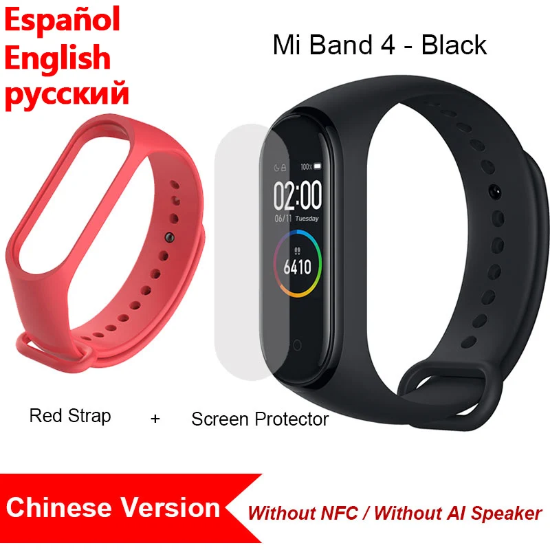 red strap film CN Xiaomi Mi Band 4, Умные часы цветной экран Bluetooth 5.0 Смарт-браслет Фитнес-сердечный ритм 135 мАч Смарт-браслет Смарт-часы Браслет здоровья смарт браслет фитнес браслет - Цвет: red strap film CN