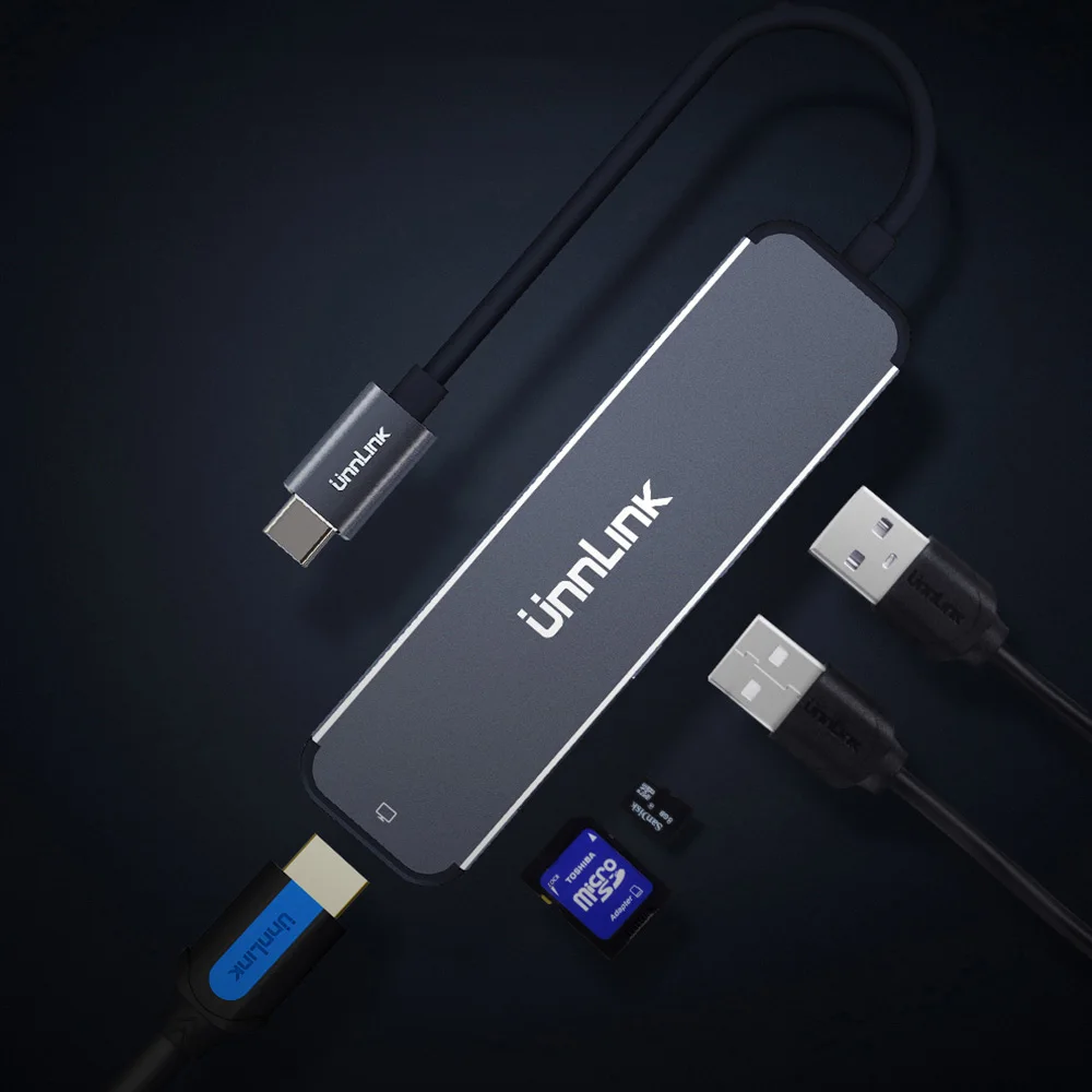 Unnlink usb концентратора типа C USB 3 0 совместимому с HDMI SD TF 5 m Jack 1000 Мбит/с RJ45 PD зарядки VGA