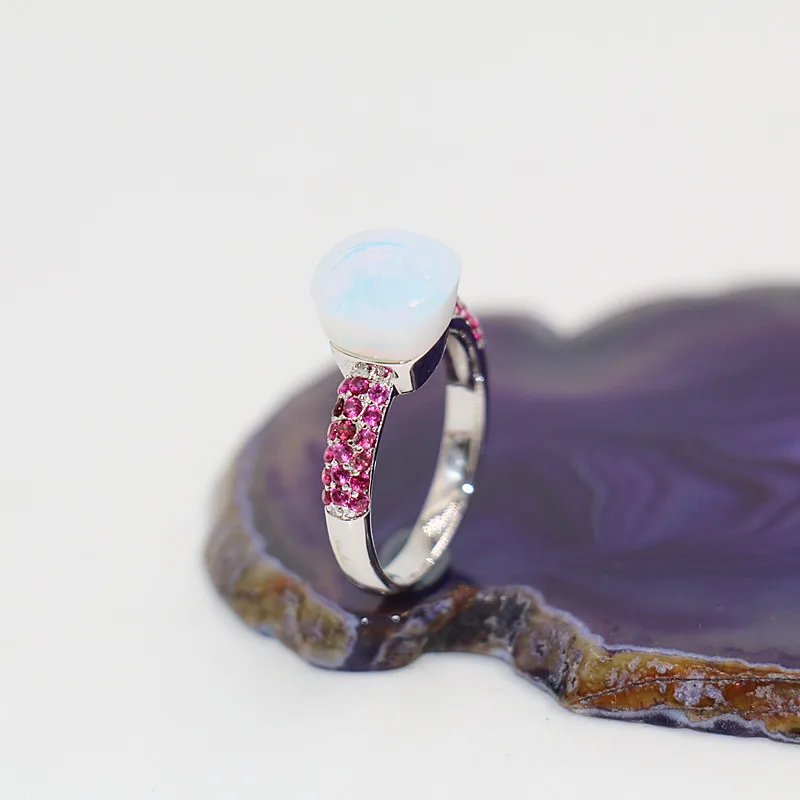 

2021 Fashion Summer Stlye Jewelry Of Milk White Crystal With Red Zircon 18K White Gold Plated Ring For Best Festival Gift