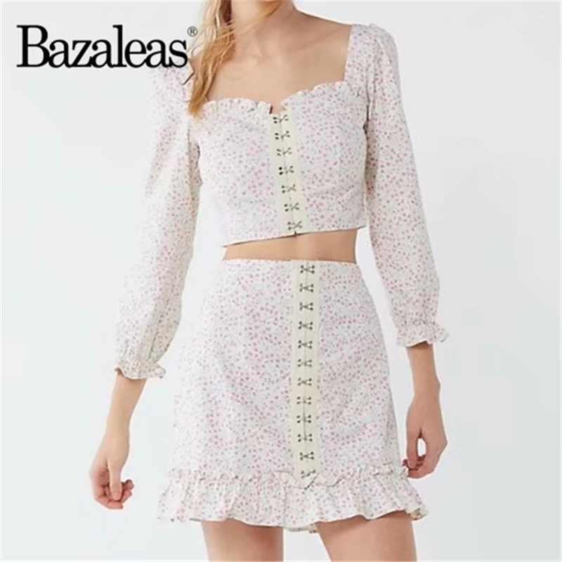 Женский костюм двойка с цветочным принтом Bazaleas укороченный топ длинными
