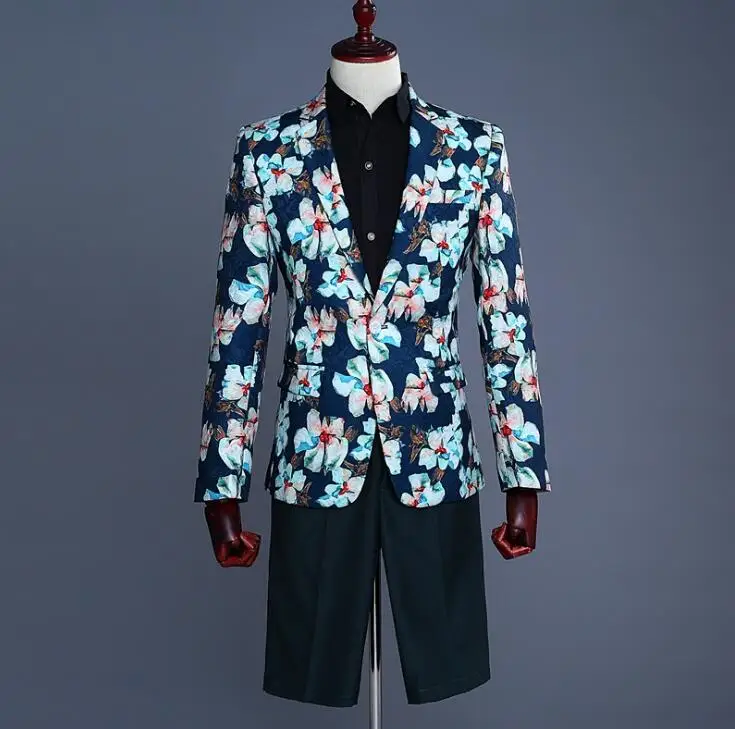 

Singer star style dance stage printing clothing for men groom suit set with pants 2020 mens wedding suits costume formal dress