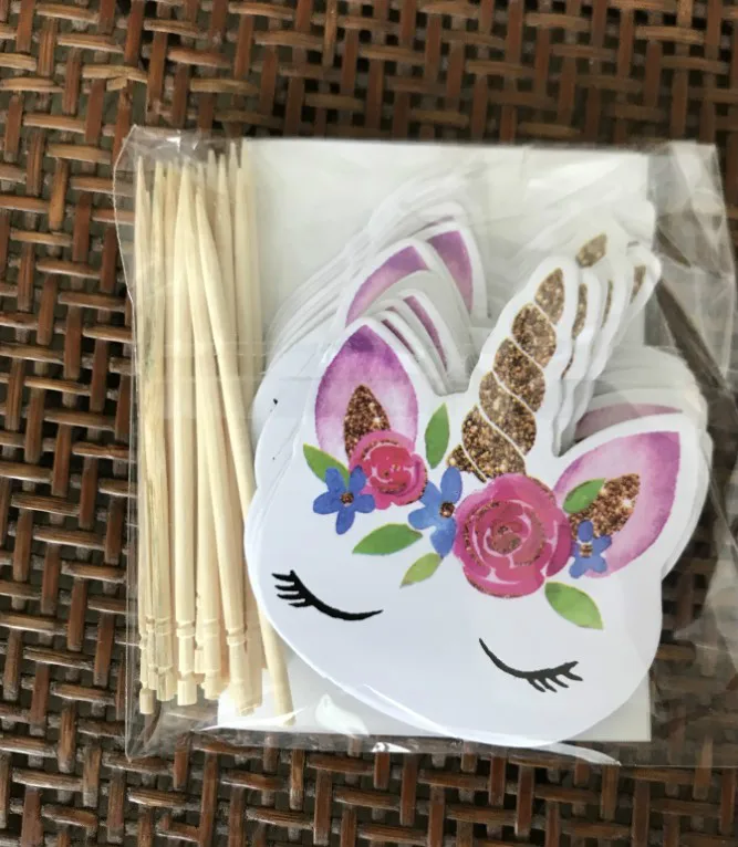 24 шт./пакет Единорог торт топпера, единорог вечерние День рождения baby shower Свадебные пирожное флаг дома вечерние товары для украшения торта