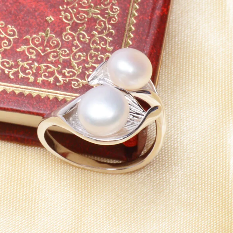 Женское кольцо с натуральным пресноводным жемчугом ASHIQI Серебро s925 пробы 7 8