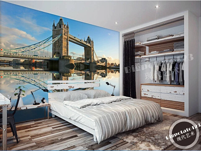 

Custom 3D murals,blue Sky Grand Cross River Bridge Lake scenery photography, living room sofa TV bedroom background wallpaper