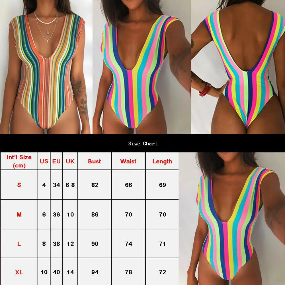 Лето 2019 женский слитный купальник без рукавов с треугольным вырезом и радужными