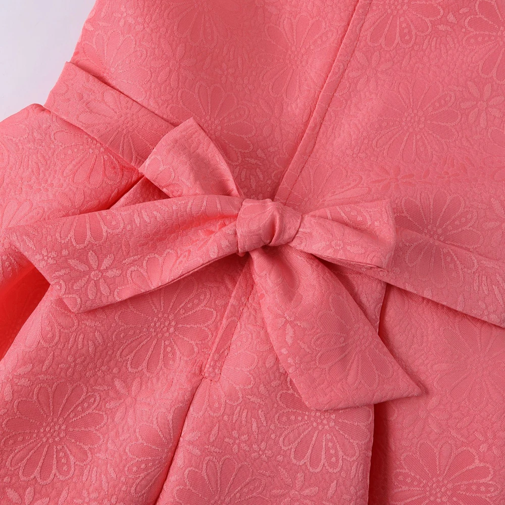 

New Girl Dress Printed Bow High-quality Princess Dress Big Girl Solid Color Dress Birthday Party Clothes