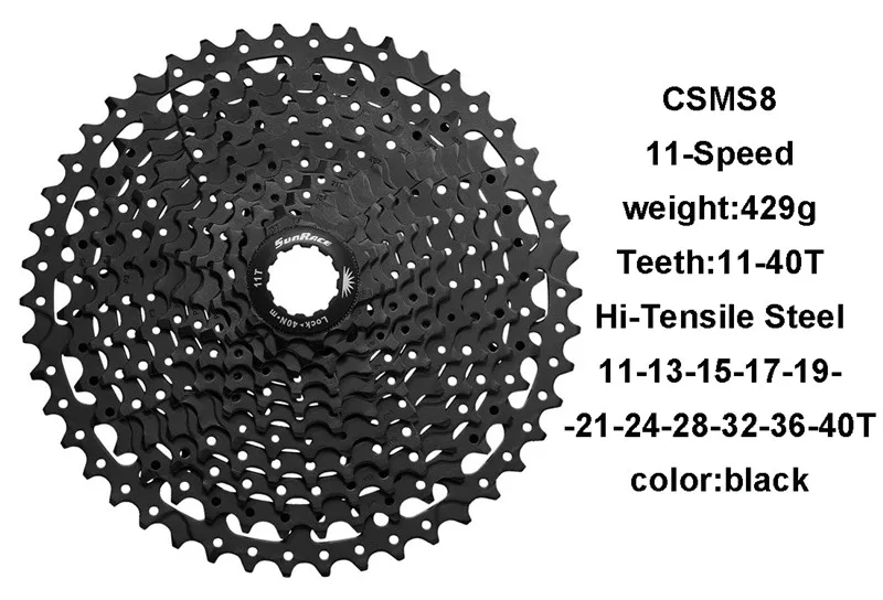 S8 11-40T black Sunracing CSMS8 велосипедная кассета 11 скоростей 11-40 T/11-42 T/11-46 T, 11S MTB велосипед свободного хода для SHIMANO SRAM - Цвет: S8 11-40T black