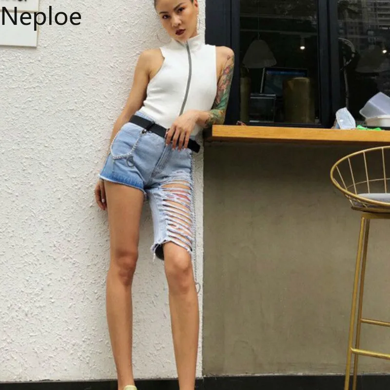Neploe Асимметричные женские шорты Лето 2019 Новинка Высокая талия рваные короткие