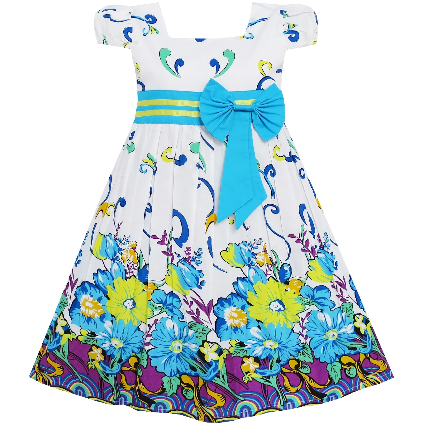 Sunny Fashion платья для девочек Синий Цветок Короткий рукав Вечеринка день рождения
