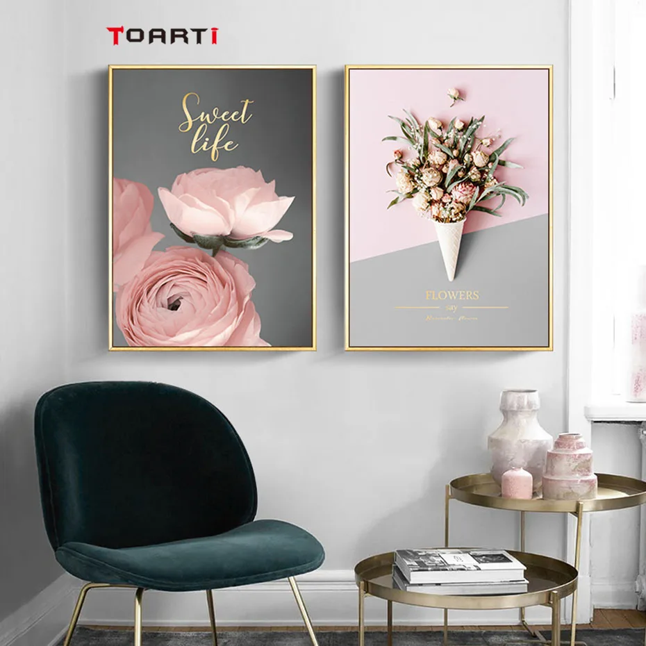 Скандинавский цветок розы настенная живопись на холсте минималистичные