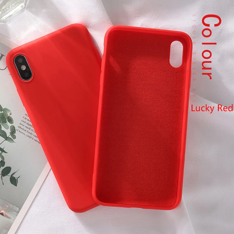 IQD для iphone Xr X Xs Max чехол мягкий жидкий силиконовый чехол микрофибра ткань Подушка для iphone 7 8 6 Plus чехол не царапается тонкий - Цвет: Lucky Red