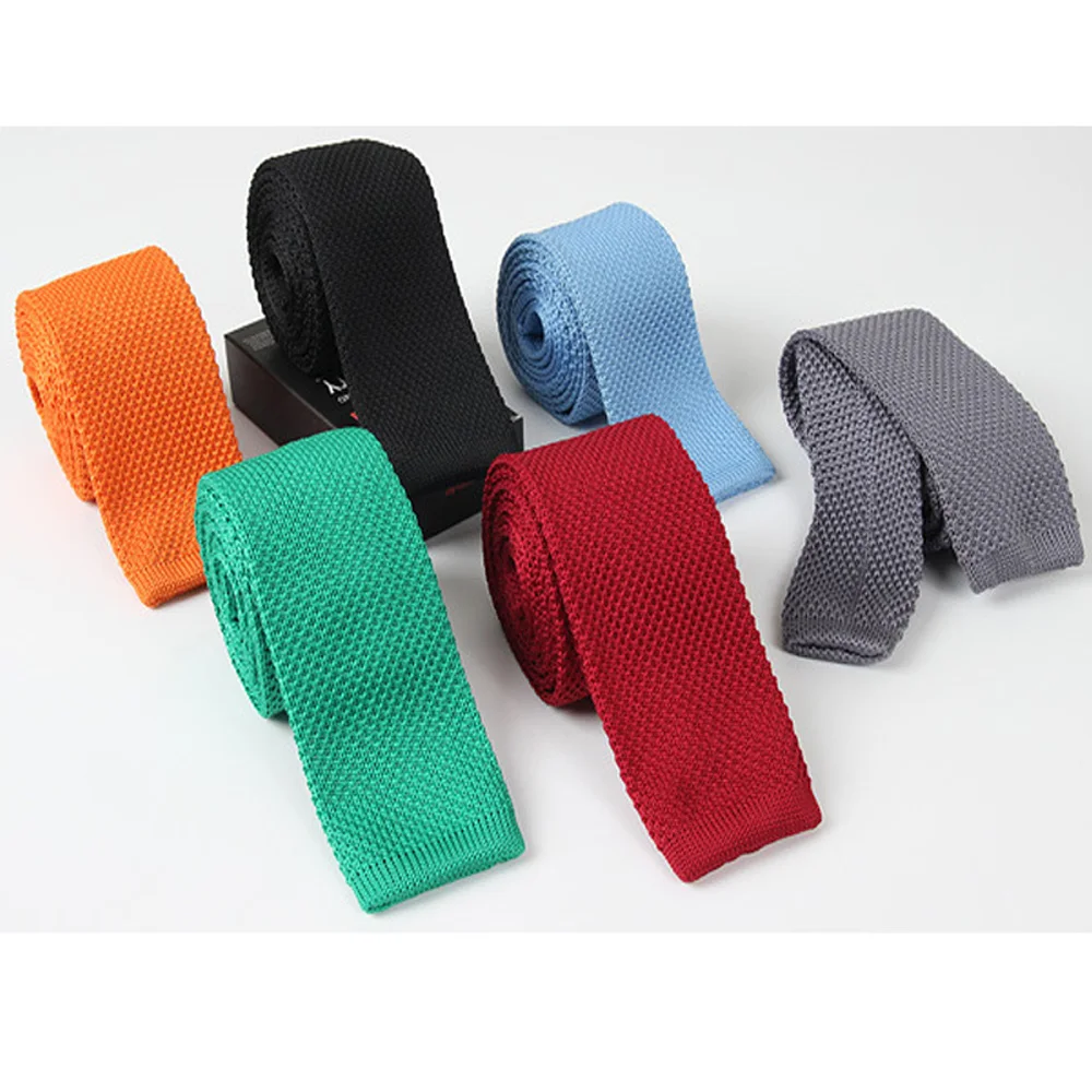 Мужской классический однотонный Вязаный Галстук 5 см тонкий плетеный плоский