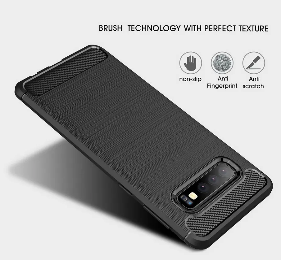 Luxury phone case For Samsung Galaxy S10 Soft Silicone Carbon Fiber Texture Back cover for samsung Plus + / E | Мобильные телефоны