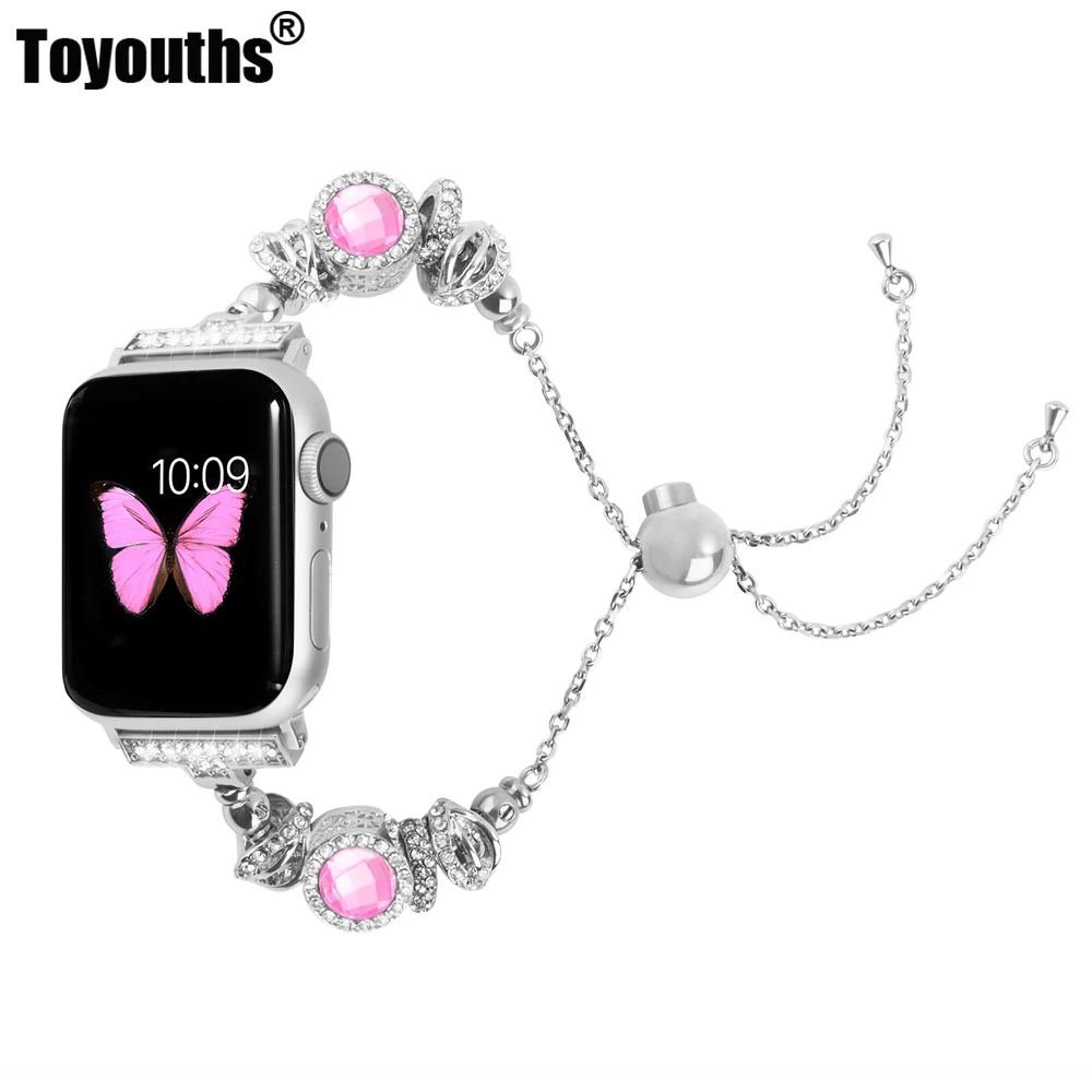 Ремешок для часов для женщин iWatch ручной работы кристалл Bling бусины с Стразы браслет ювелирные изделия браслет ремешок для Apple Watch 4 3 2 1